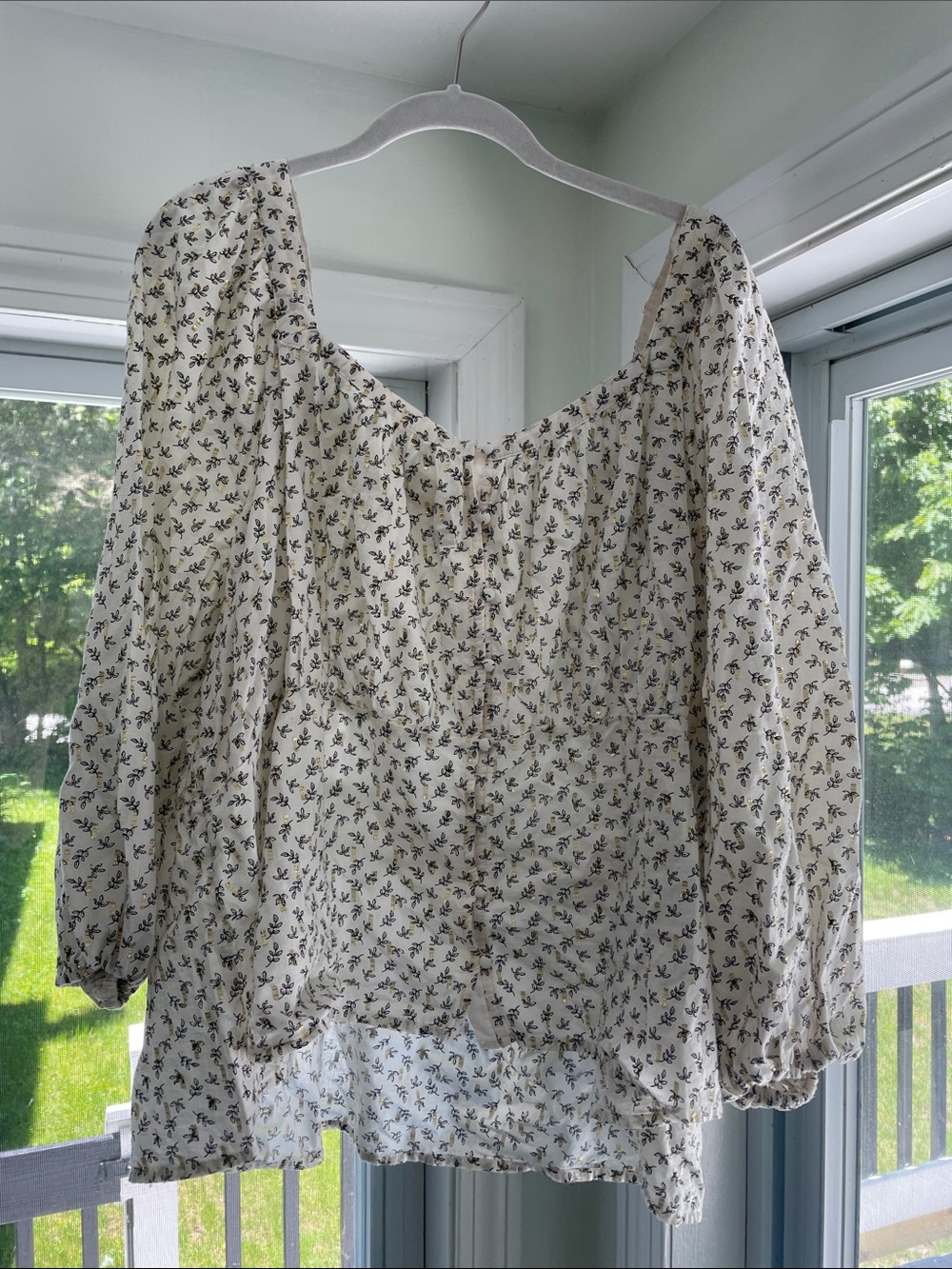 Old Navy Cream Blouse with Black Floral Print
